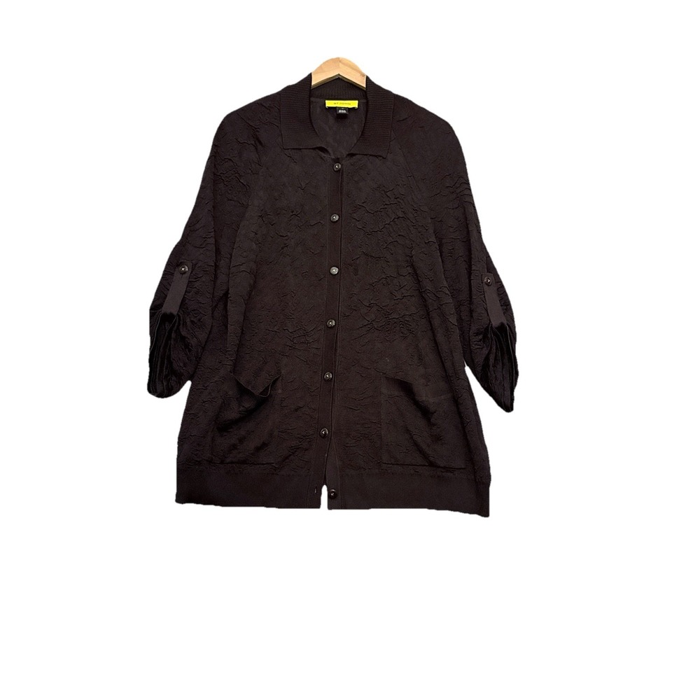 St. John Cardigan Size XL Brown Knit Textured Button Quiet Luxury Chic Couture